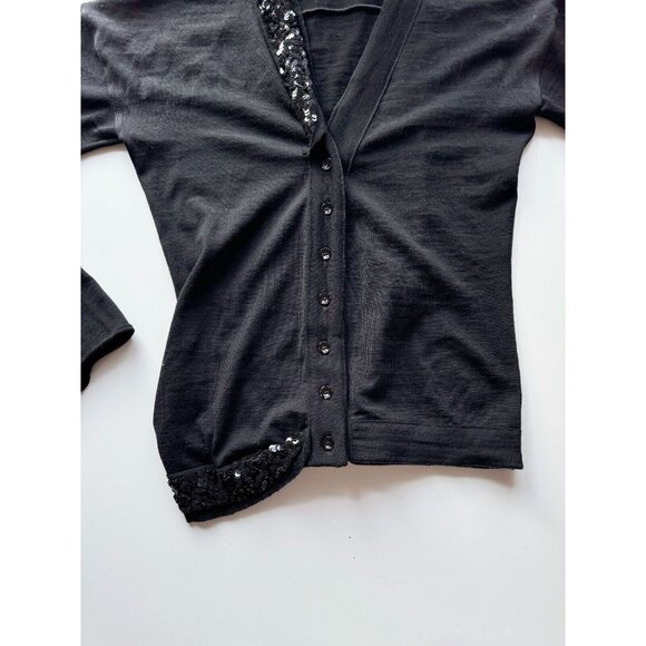 Vintage 90's CHRISTIAN DIOR Black Wool Knit Sequin Trim V-Neck Sweater, Size 6 - Picture 9 of 14